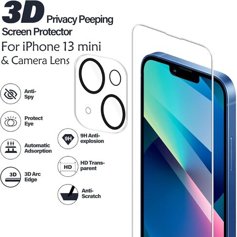 BIGFACE Compatible with iPhone 13 Mini Screen Protector + Camera Lens Protectors, [2 + 2 Pack] Premium HD Clear Tempered Glass, Anti-Bubble 3D Curved Accuracy Film For iPhone 13 Mini(5.4 Inch) in Saudi Arabia