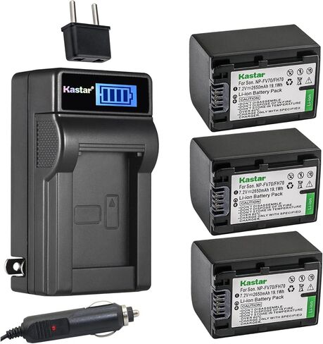 Kastar NP-FV70 LCD AC Battery Charger Compatible with Sony FDR-AX700, FDR-AX33, FDR-AX43, FDR-AX53, FDR-AXP55, HDR-CX110, HDR-CX115, HDR-CX116, HDR-CX130, HDR-CX150, HDR-CX155, HDR-CX160 in Kuwait