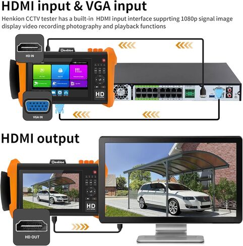 جهاز اختبار كاميرا Henkion K15-ADHS CCTV، شاشة لمس IPS 7 بوصة 8K 32MP IPCtest 8MP AHD CVI TVI SDI Coaxial BNC جهاز اختبار الكاميرا يدعم POE PTZ RS485 VGA HDMI SFP منفذ وحدة بصرية مدمج في WiFi in Kuwait