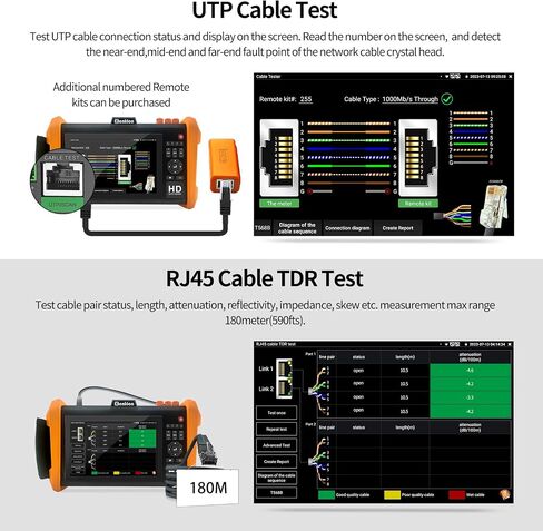 جهاز اختبار كاميرا Henkion K15-ADHS CCTV، شاشة لمس IPS 7 بوصة 8K 32MP IPCtest 8MP AHD CVI TVI SDI Coaxial BNC جهاز اختبار الكاميرا يدعم POE PTZ RS485 VGA HDMI SFP منفذ وحدة بصرية مدمج في WiFi in Kuwait