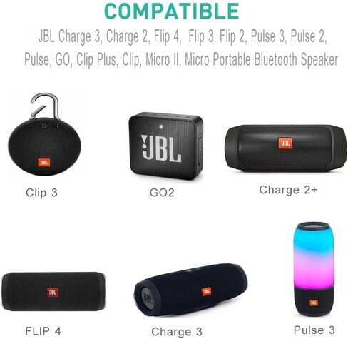 شاحن محول تيار متردد لـ JBL Charge 3، Charge 2، Flip 4، Flip 3، Flip 2، Pulse 3، Pulse 2، Pulse، GO، Clip Plus، Clip، Micro II، Micro، Trip كابل سلك إمداد الطاقة لسماعات بلوتوث المحمولة in Kuwait