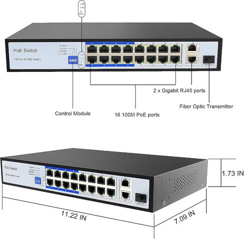 ENS 10 Ports PoE Switch, 8 PoE 120W, 100 Mbps 800 ft, Standard IEEE 802 3i/3u/3x/af/at Protocol, 30W max Power Every Single Port, Extend Mode, Perfect for IP Camera System, Wireless AP, IP Phone in Saudi Arabia