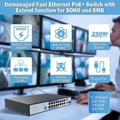 ENS 10 Ports PoE Switch, 8 PoE 120W, 100 Mbps 800 ft, Standard IEEE 802 3i/3u/3x/af/at Protocol, 30W max Power Every Single Port, Extend Mode, Perfect for IP Camera System, Wireless AP, IP Phone in Saudi Arabia