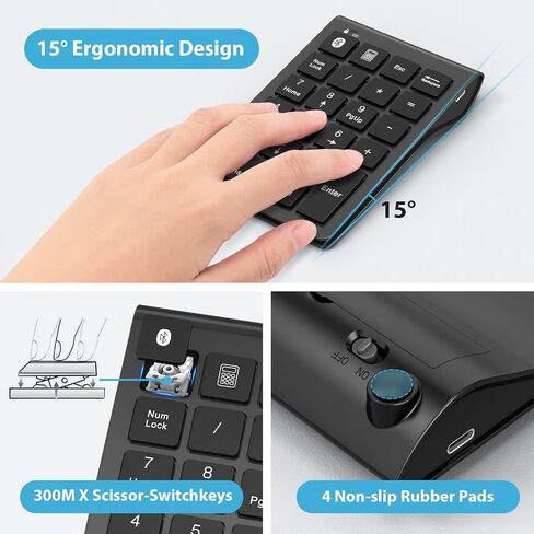 SCIGOON Rechargeable Bluetooth Number Pad, 22 Keys Wireless Numeric Keypad, Portable Slim Number Keyboard Numpad Financial Accounting Extensions 10 Key for Laptop, Computer, MacBook Notebook etc in Saudi Arabia