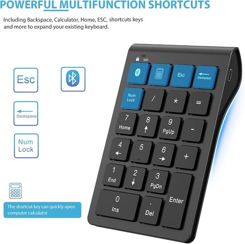 SCIGOON Rechargeable Bluetooth Number Pad, 22 Keys Wireless Numeric Keypad, Portable Slim Number Keyboard Numpad Financial Accounting Extensions 10 Key for Laptop, Computer, MacBook Notebook etc in Saudi Arabia