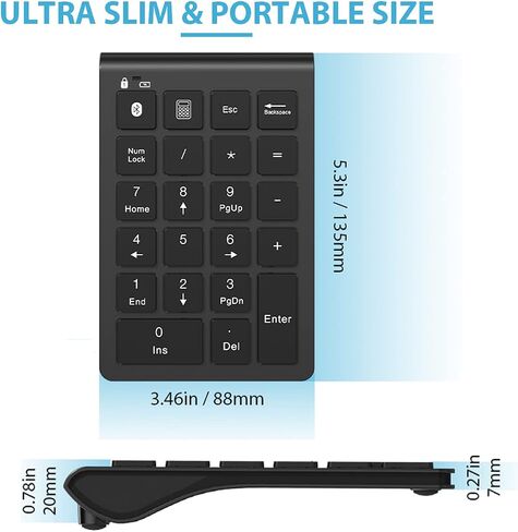 SCIGOON Rechargeable Bluetooth Number Pad, 22 Keys Wireless Numeric Keypad, Portable Slim Number Keyboard Numpad Financial Accounting Extensions 10 Key for Laptop, Computer, MacBook Notebook etc in Saudi Arabia