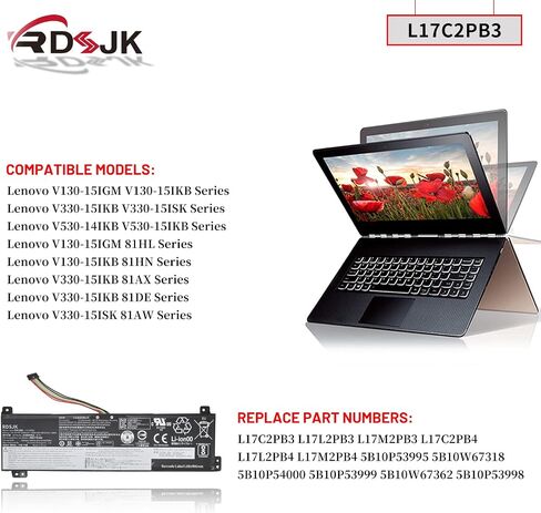 L17C2PB3 L17L2PB3 L17M2PB3 Laptop Battery for Lenovo V130-15IGM V130-15IKB V330-15IKB V330-15ISK V530-14IKB V530-15IKB Series L17C2PB4 L17L2PB4 L17M2PB4 5B10P54005 5B10P54004 5B10P53998 7.6V 30Wh in Saudi Arabia