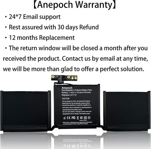 Anepoch A1713 A1708 استبدال بطارية الكمبيوتر المحمول لجهاز MacBook Pro 13 بوصة A1708 [أواخر 2016، منتصف 2017] EMC 2978 3164 MPXQ2LL MLL42LL MLUQ2LL MPXR2LL MPXU2LL MacBookPro13,1 14,1 11.4V 54.5Wh 4781mAh in Saudi Arabia