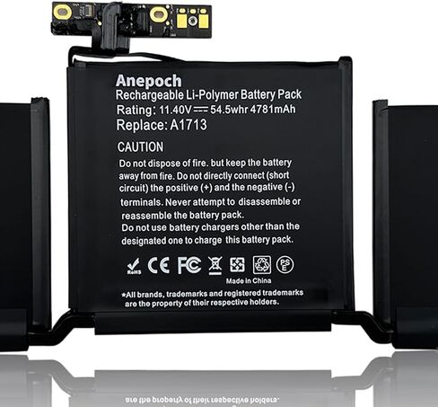Anepoch A1713 A1708 استبدال بطارية الكمبيوتر المحمول لجهاز MacBook Pro 13 بوصة A1708 [أواخر 2016، منتصف 2017] EMC 2978 3164 MPXQ2LL MLL42LL MLUQ2LL MPXR2LL MPXU2LL MacBookPro13,1 14,1 11.4V 54.5Wh 4781mAh in Saudi Arabia