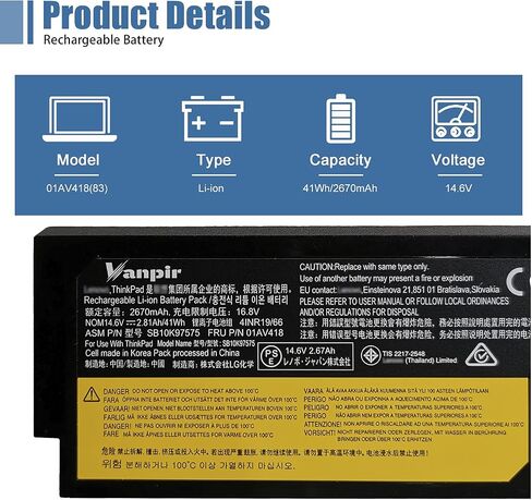 VANPIR 83 01AV418 SB10K97575 استبدال بطارية الكمبيوتر المحمول لينوفو ثينك باد E570 E570C E575 سلسلة 82 SB10K97571 SB10K97572 SB10K97574 01AV414 01AV415 01AV416 01AV417 4X50M33574 4X50M3 3573 14.6 فولت 41 وات في الساعة in Saudi Arabia