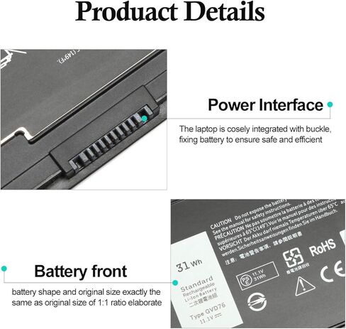 بطارية كمبيوتر محمول 11.1 فولت 31 وات في الساعة متوافقة مع Dell E7240 E7250 7240 7250 Ultrabook WD52H VFV59 GVD76 9C26T Y9HNT 451-BBFW 451-BBFX KWFFN J31N7 HJ8KP F3G33 0KWFFN in Kuwait