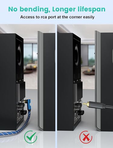 اي ام كيه كيبل صوت RCA بزاوية قائمة 90 درجة الى RCA [مطلي بالذهب عيار 24 قيراط، جودة صوت هاي فاي] كيبل صوت ستيريو للمسرح المنزلي وتلفزيون HD ومكبرات الصوت وانظمة هاي فاي (26 قدم/8 متر) in Saudi Arabia
