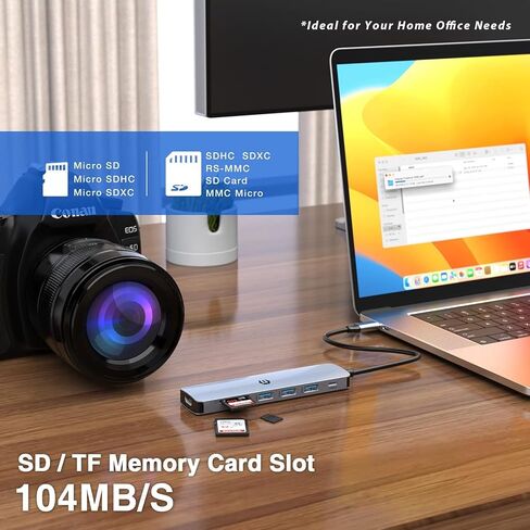 محول USB C 7 في 1، محور OBERSTER USB C، محور USB 3.0، موزع USB للشحن فائق النحافة مع 4K HDMI، 100W PD، 3 USB 3.0، قارئات بطاقات SD/TF متوافقة مع أجهزة الكمبيوتر المحمول وأنظمة Windows in Saudi Arabia