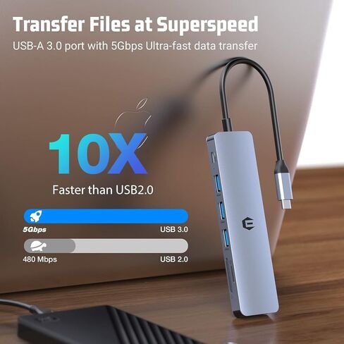 محول USB C 7 في 1، محور OBERSTER USB C، محور USB 3.0، موزع USB للشحن فائق النحافة مع 4K HDMI، 100W PD، 3 USB 3.0، قارئات بطاقات SD/TF متوافقة مع أجهزة الكمبيوتر المحمول وأنظمة Windows in Saudi Arabia