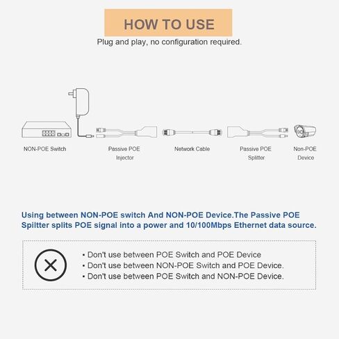 V-Fiabilidad POE كابل الطاقة السلبية عبر كابل محول إيثرنت POE الفاصل حاقن وحدة إمدادات الطاقة 12-48 فولت لكاميرا CCTV IP in Kuwait