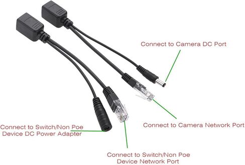 V-Fiabilidad 5 أزواج من حاقن PoE السلبي ومجموعة كابل مقسم PoE مع مقبس أسطواني 2.1x 5.5 مم DC، كابل محول الطاقة عبر إيثرنت RJ45 وحدة إمداد الطاقة 12-48 فولت لكاميرا IP in Kuwait