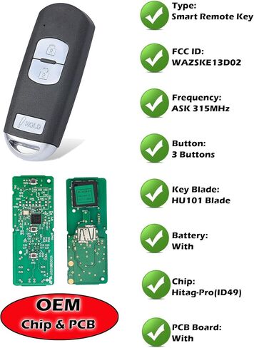 دخول بدون مفتاح مفتاح بعيد فوب، Alliskeys 4 أزرار سيارة القرب مفتاح ذكي يصلح لمازدا 3 6 MX-5 WAZSKE13D01 315MHz in Kuwait