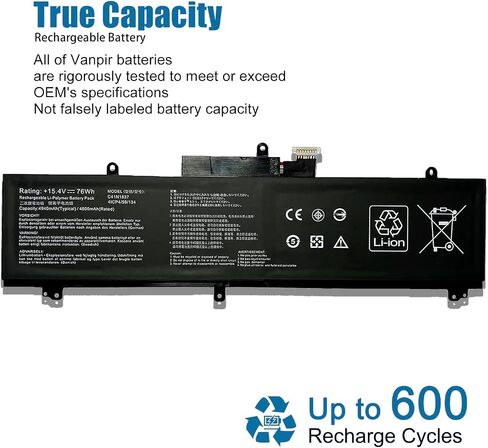 بطارية الكمبيوتر المحمول VANPIR C41N1837 15.4V 76Wh 4940mAh بديلة لـ Asus ROG Zephyrus GA502DU GA502GU GU502DU GU502GU GU502GV GU532GU GU532GV GX502GV GX502GW GX532GV GX532GW Series 0B200-0338 0100 in Saudi Arabia