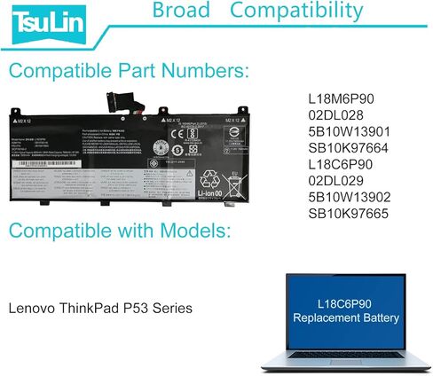 استبدال بطارية الكمبيوتر المحمول L18C6P90 لجهاز Lenovo ThinkPad P53 Series Notebook L18M6P90 02DL028 5B10W13901 SB10K97664 02DL029 SB10K97665 5B10W13902 11.25V 90Wh 8000mAh in Kuwait