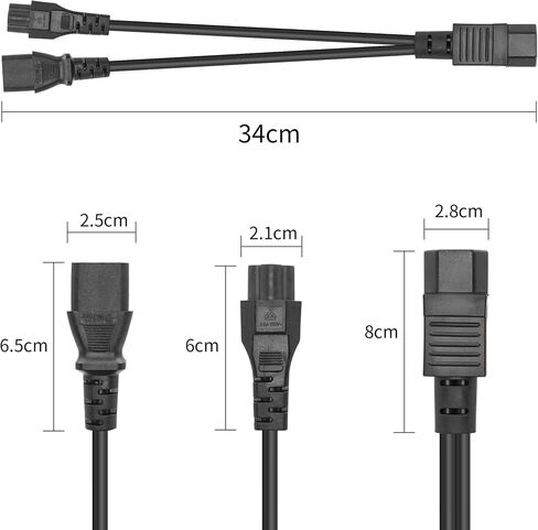 C14 to C5+C13 Y Splitter YACSEJAO 10A/250V IEC 320 C14 Male to C13+C5 Female Power Splitter Adapter Cable(1FT/30CM) in Saudi Arabia