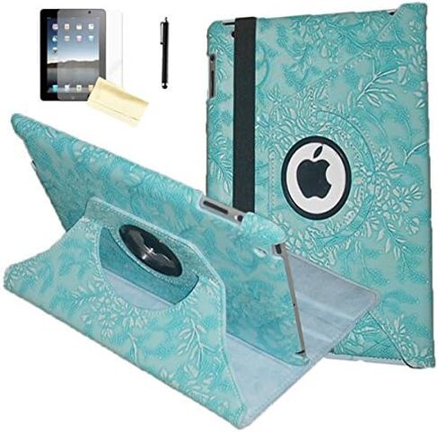 Case for iPad Mini 1 2 3, Rotating Stand Smart Case Cover Magnetic Auto Wake Up/Sleep for A1432 A1454 A1455 A1489 A1490 A1491 A1599 A1600 A1601 (Blue Purple Flower) in Kuwait