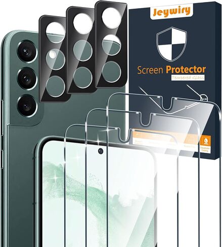 واقي شاشة Jeywiry مكون من 3 قطع لهاتف Samsung Galaxy S22 Plus/S22+ 5G 6.6 بوصة [غير مناسب لهاتف Galaxy S22 5G] مع 3 قطع واقي عدسة كاميرا من الزجاج المقوى، فائق الدقة، صلابة 9H، مضاد للخدش، سهل التركيب in Kuwait