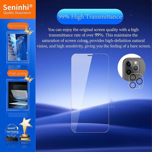 seninhi [3+3 عبوات] لهاتف iPhone 11 Pro 5.8 بوصة واقي شاشة 3 عبوات + واقي عدسة الكاميرا 3 عبوات، واقي شاشة من الزجاج المقسى iPhone11 Pro [مع إطار سهل التركيب] [صلابة 9H] [مضاد للخدش] [خالٍ من الفقاعات] - شفاف iPhone11Pro in Kuwait
