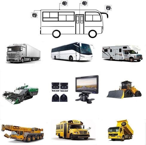 Backup Camera Hard Wired Backup Camera 9'' Quad Split Screen HD Rear Backup Camera Monitor System, Waterproof IR Night Vision Backup Camera for Trucks,Trailer Heavy,Box,RV,Camper Bus Rearview Camera in Kuwait