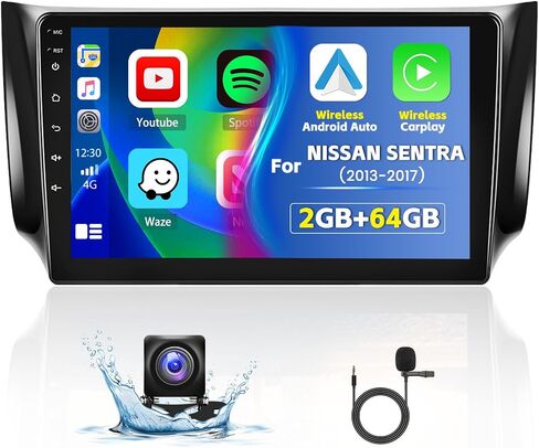 Roinvou 2+64G Android CarPlay Stereo لـ 2013-2017 Nissan Sentra، راديو CarPlay لاسلكي مدمج مع Android Auto، شاشة لمس 10.1 بوصة في لوحة القيادة GPS ودعم مرآة Link BT FM RDS AHD in Kuwait