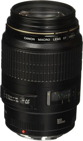 عدسة Canon 4657A006-cr EF 100mm F/2.8 Macro USM الثابتة لكاميرات SLR، أسود (متجدد) in Kuwait