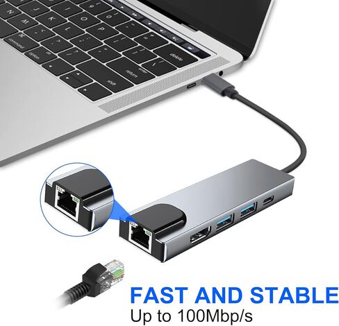 قاعدة شحن USB C 5 في 1، محول كوفي Type C الى HDMI، ايثرنت RJ45، 4K HDMI، 100 واط، 2 USB 3.0 متوافقة مع اجهزة ماك بوك برو / اير واجهزة النوع سي in Kuwait