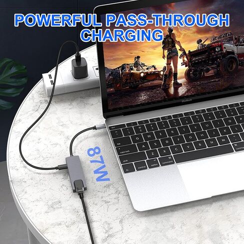 قاعدة شحن USB C 5 في 1، محول كوفي Type C الى HDMI، ايثرنت RJ45، 4K HDMI، 100 واط، 2 USB 3.0 متوافقة مع اجهزة ماك بوك برو / اير واجهزة النوع سي in Kuwait