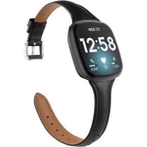 Moolia Compatible with Fitbit Versa 4/Versa 3/Sense 2/Sense Band for Women Slim Strap, Top Grain Genuine Thin Leather Replacement Wristband for Women for Versa 4/Versa 3 Watch Band, Beige