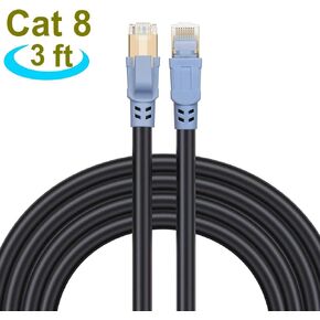كابل شبكة الإنترنت Cat 8 بطول 3 أقدام، سرعة أعلى من كابل Cat 7، كابلات 26 AWG 40 جيجابت في الثانية 2000 ميجا هرتز SFTP Cat8 مع كابل شبكة LAN RJ45 للألعاب وXbox وPs4 وجهاز التوجيه والمودم (3 أقدام) in Kuwait