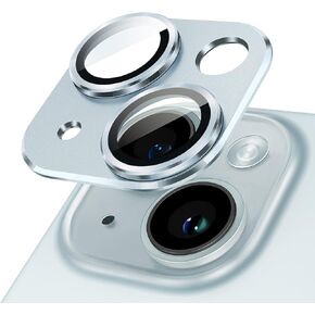 JETech Camera Lens Protector for iPhone 15 6.1-Inch and iPhone 15 Plus 6.7-Inch, Full Coverage 9H Tempered Glass Ring Cover, Matte Metal Plate, Case Friendly, 1-Pack (Yellow)
