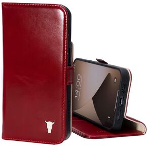 TORRO Leather Case Compatible with iPhone 12 Pro Max – Genuine Leather Wallet Case/Cover with Card Holder and Stand Function (Red)