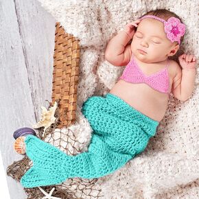 Janmercy Newborn Photography Props Baby Props Outfit Handmade Crochet Baby Outfit Tail Baby Photo Props Cute Photo Costume