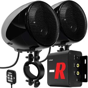 GoHawk TN4-R Amplifier 4" Full Range Waterproof Bluetooth Motorcycle Stereo Speakers 1 to 1.5 in. Handlebar Mount Audio Amp System Harley Touring Cruiser ATV UTV RZR, AUX, FM Radio