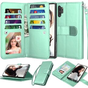 Njjex Wallet Case for Samsung Galaxy Note 10 Plus, for Galaxy Note 10+ Plus 5G Case, [9 Card Slots] PU Leather ID Credit Holder Folio Flip [Detachable] Kickstand Magnetic Phone Cover & Lanyard [Mint] in Kuwait