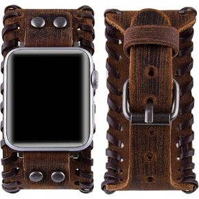 Vikoros Compatible with Apple Watch Ultra SE Series 8 7 6 5 4 3 38mm 40mm 41mm 42mm 44mm 45mm 49mm Band for Men Women, Unisex Retro Nordic Viking Cuff Bracelet Leather Band Compatible with Iwatch Bands