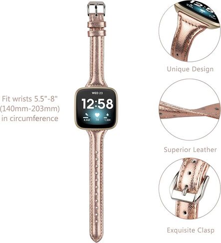 Moolia متوافق مع Fitbit Versa 4/Versa 3/Sense 2/Sense Band للنساء، حزام نحيف، سوار معصم بديل من الجلد الأصلي المحبب للنساء لساعة Versa 4/Versa 3، أسود in Kuwait