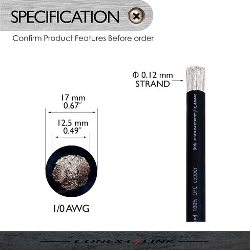 كابل طاقة البطارية ذو المقياس الكامل Conext Link 5 FT 1/0 AWG 0 GA سلك أرضي أسود ثلجي OFC نحاسي (10030) in Saudi Arabia
