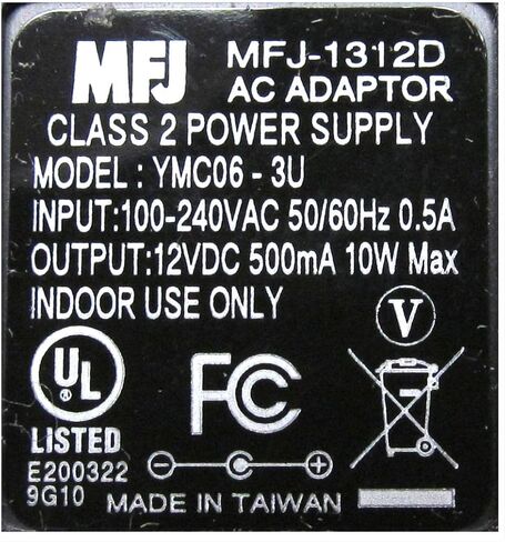 MFJ-1312D MFJ-1312 مؤسسات MFJ الأصلية 110 Vac إدخال 500 مللي أمبير عند 12.0 VDC مخرج 2.1 مم محولات التيار المتردد لإمداد الطاقة in Kuwait
