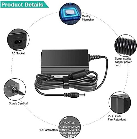 HKY 15V 60W Universal AC/DC Adapter Switching Power Supply with 10 Selectable Adapter Tips, AC to DC 15V 4A (15V 3.5A,15V 3A,15V 2A,15V 2.5A Compatible) Power Cord Cable Wall Plug Charger in Saudi Arabia