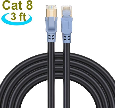 كابل شبكة الإنترنت Cat 8 بطول 3 أقدام، سرعة أعلى من كابل Cat 7، كابلات 26 AWG 40 جيجابت في الثانية 2000 ميجا هرتز SFTP Cat8 مع كابل شبكة LAN RJ45 للألعاب وXbox وPs4 وجهاز التوجيه والمودم (3 أقدام) in Kuwait