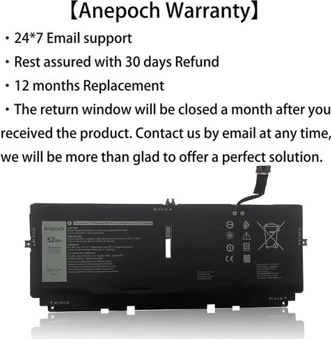 استبدال بطارية الكمبيوتر المحمول Anepoch 722KK لجهاز Dell XPS 13 9300 9310 9380 (إصدار 2020) P117G P117G002 P117G001 Series Notebook 0WN0N0 WN0N0 02XXFW 2XXFW FP86V 2ICP4/60/80-2 7.6V 52Wh 6500mAh in Kuwait
