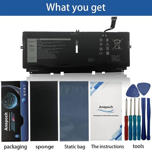 استبدال بطارية الكمبيوتر المحمول Anepoch 722KK لجهاز Dell XPS 13 9300 9310 9380 (إصدار 2020) P117G P117G002 P117G001 Series Notebook 0WN0N0 WN0N0 02XXFW 2XXFW FP86V 2ICP4/60/80-2 7.6V 52Wh 6500mAh in Kuwait