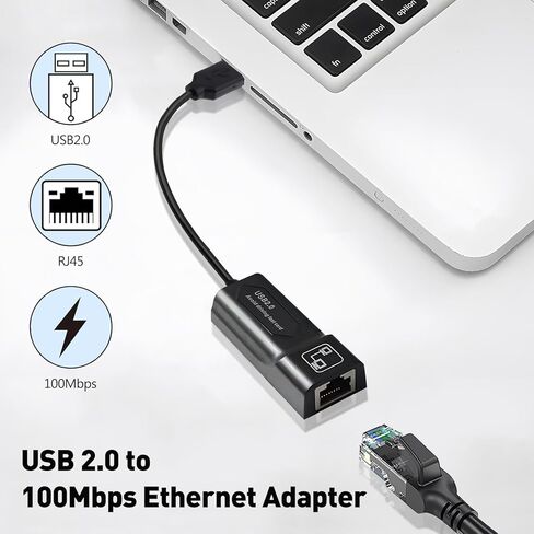 محول USB 2.0 إلى RJ45 Ethernet، محول شبكة LAN 10/100 جيجابت إيثرنت، متوافق مع Windows 10/8.1/8/7/XP/Vista وMac OS وLinux وChrome OS in Kuwait