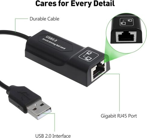 محول USB 2.0 إلى RJ45 Ethernet، محول شبكة LAN 10/100 جيجابت إيثرنت، متوافق مع Windows 10/8.1/8/7/XP/Vista وMac OS وLinux وChrome OS in Kuwait