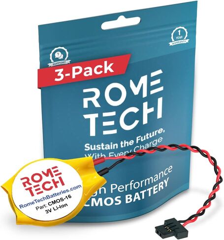 بطارية Rome Tech CR2032W CMOS للوحة الأم Awow Ax41 - بطارية احتياطية للكمبيوتر المحمول BIOS RTC 3V CR 2032 KTS 731 مع موصل FI لكابلين سلكيين (عبوتان) in Saudi Arabia